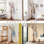 Bekrvio Coat Rack Freestanding Wood Coat Tree Rack with 8 Hooks, Walnut - Image 6