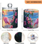Fustylead 4 Pack Elegant Flamingos Standing on Beautiful Beach Plastic Apothecary Jar Set for Cotton Swab, Ball, Pad, Floss, Qtip Holder Dispensers for Bathroom Storage Organizer - Image 2