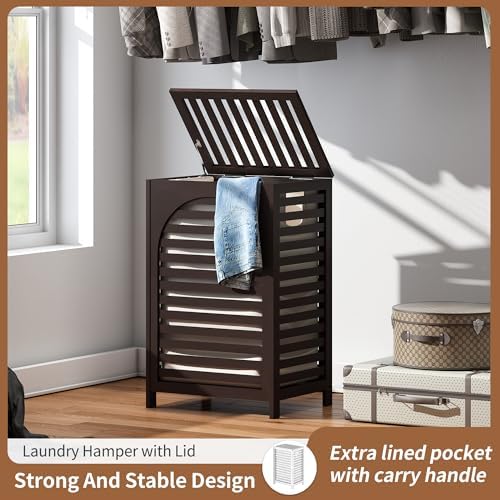 Laundry Hamper with Lid (16.9 * 13 * 26.5inches) Large Bamboo Laundry Bin Basket 85L Clothes Hamper with 1 Removable Bag Storage baskets for Bathroom(Brown) - Image 4
