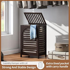 Laundry Hamper with Lid (16.9 * 13 * 26.5inches) Large Bamboo Laundry Bin Basket 85L Clothes Hamper with 1 Removable Bag Storage baskets for Bathroom(Brown) - Image 4