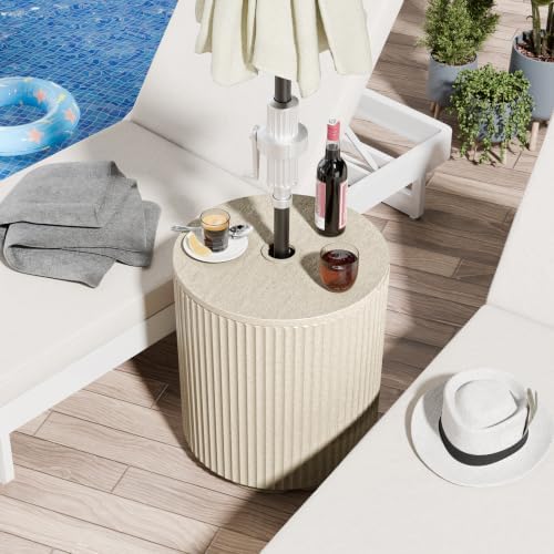 Umbrella Stand Side Table with 1.5 Inch Hole, 2 Pack, Beige - Image 2