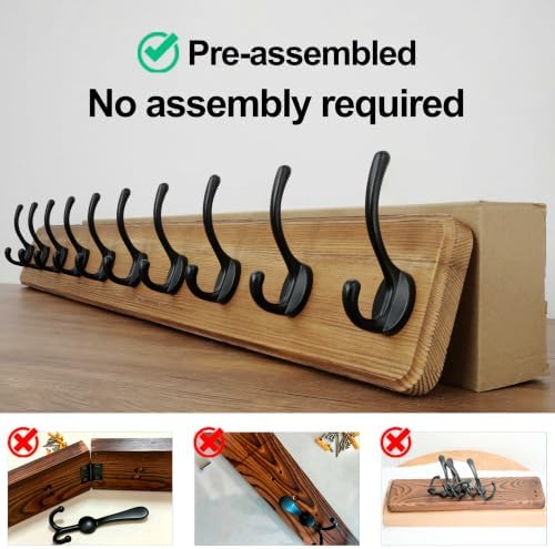 WEBI Coat Rack Wall Mount,10 Hooks,38 9/16" Long Coat Hooks Wall Mounted Rustic,16" Hole to Hole,Wood Coat Hanger Wall,Hook Rack Hooks for Hanging Coats,Jacket,Clothes,Hats,2 Packs - Image 6