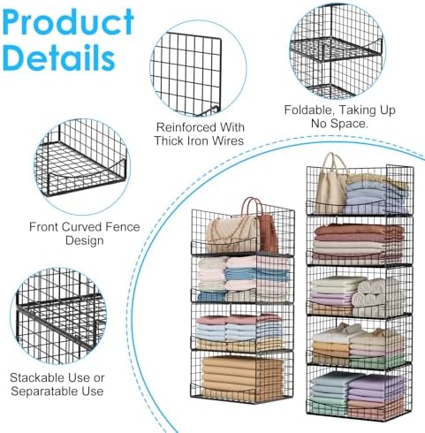 Hongtamoya 4-Tier Closet Organizers and Storage Basket with Divider, Foldable Closet Shelf Organizer System, Space-Saving Clothes Storage Drawer Organizer Bins for Wardrobe Cupboard, White - Image 5