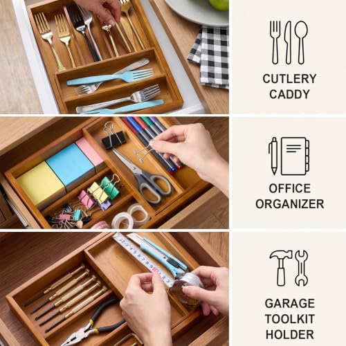 Marsui 2-tier Drawer Organizer with Sliding Tray, Wooden, Walnut - Image 6