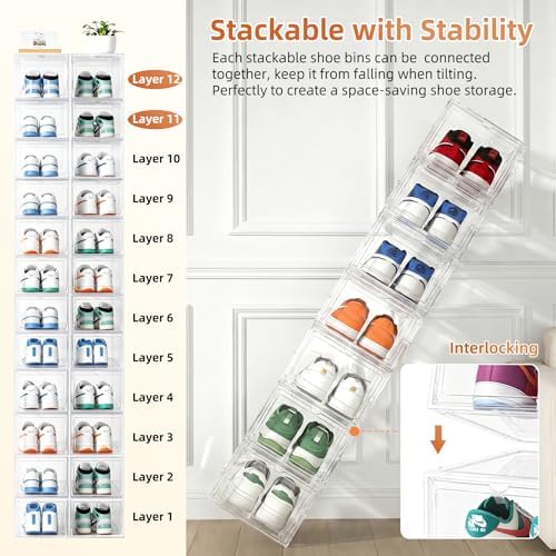 KEFA 8 Pack US 15 XXL Clear Shoe Storage Boxes Stackable, Shoe Organizer Clear Plastic Shoe Boxes, Shoe Case - Image 6