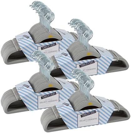 Simplify 100 Pack Kids Velvet Hangers | Slim | Non-Slip Design | Space Saving | Childrens Clothes | Shirts | Pants | Dresses | Baby Nursery | Closet Storage & Organization | Light Grey by Simplify