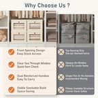DIMJ Storage Bins with Lids - 4 Pack Front Opening Stackable Fabric Storage Boxes with Clear Window & Handles, Collapsible Closet Organizers for Clothes, Sweaters, Shelf Storage, Bedroom, Beige - Image 3