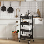 4-Tier Metal Rolling Cart with Wheels,4 Tier Utility Cart with Wheels for Office,Home,Kitchen,Garden（13.4"x18.1"x40"） Black - Image 5