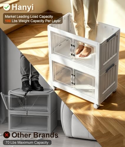 Hanyi 250 QT 3-Tier Stackable Storage Bins with Lids, Clear Doors, 4 Wheels - Image 5