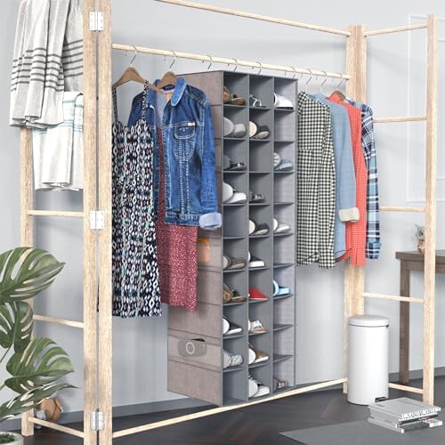 Libeder 30 Section Hanging Shoe Organizer & Storage for Closet,Heather Grey - Image 4