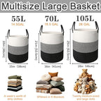 105L Extra Large Laundry Basket,Clothes Hamper with Handles-Black - Image 2