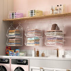 X-cosrack 6 Tier Closet Hanging Organizer, Clothes Hanging Shelves with 4 Hanging Hooks 5 S Hooks, Wire Storage Basket Bins, for Clothing Sweaters Shoes Handbags Clutches Accessories Patent - Image 2