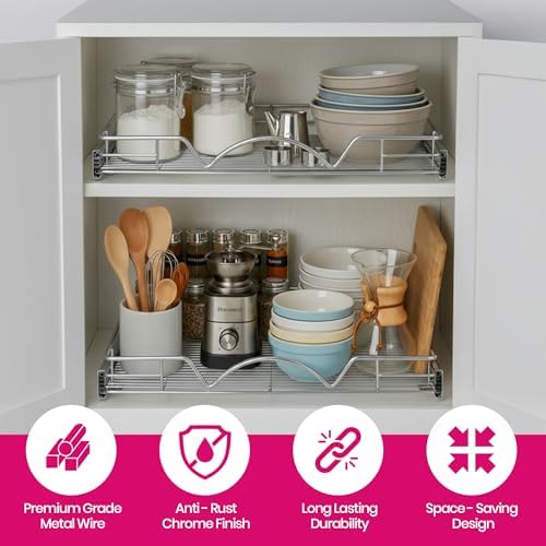 HOLDN’ STORAGE Pull Out Cabinet Organizer, Heavy Duty Caddy w/Lifetime Limited Warranty -17”W x 21”D - Requires At Least 18-1/4” Cabinet Opening, Steel Metal Cabinet Drawers Slide Out, Chrome - Image 5