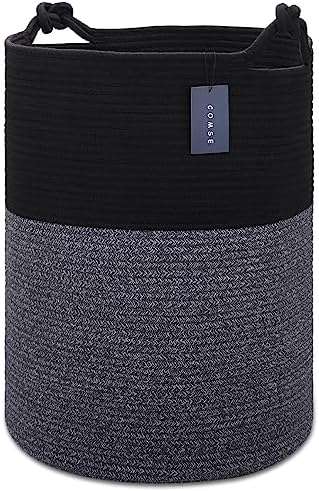 COMSE Tall Woven Blanket & Laundry Basket, 72L, Black by COMSE