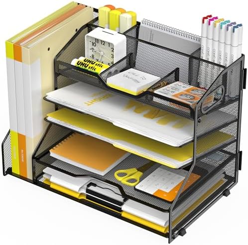 YINGHUA 5-Tier Mesh Desk Organizer and File Holder, Letter Tray - Black by YINGHUA