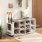 Tangkula Shoe Storage Bench with Umbrella Stand, 10-Cube Entryway Bench with Adjustable Shelf & Padded Cushion, Cubby Shoe Rack Organizer for Bedroom & Checkroom, Rustic Brown & Black (White) - Image 2