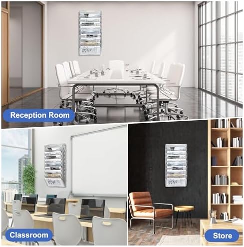EasyPAG Wall File Organizer for Office 10 Pocket Mesh Wall Mounted Paper Organizer Hanging Folder Holder with Nametag Label for Home School, Silver - Image 6