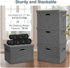 Graciadeco Large 17" 36 Quart Collapsible Stackable Storage Bins with Lids, 3 Packs Grey Linen Fabric Closet Boxes with Lids, Storage Cube Baskets Container Organizers for Bedroom Office(17 x12 x11) - Image 4