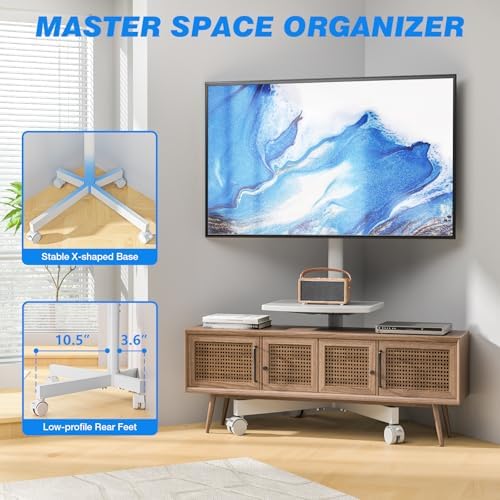 Rfiver Rolling TV Stand with Shelf for 23-65 inch TVs up to 88lbs White - Image 4