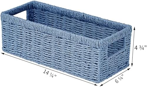 Vagusicc Wicker Storage Basket, Paper Rope Wicker Baskets with Handles, Toilet Paper Basket for Toilet Tank Top, Small Wicke Baskets for Organizing Shelves, 2-Pack, Blue - Image 2