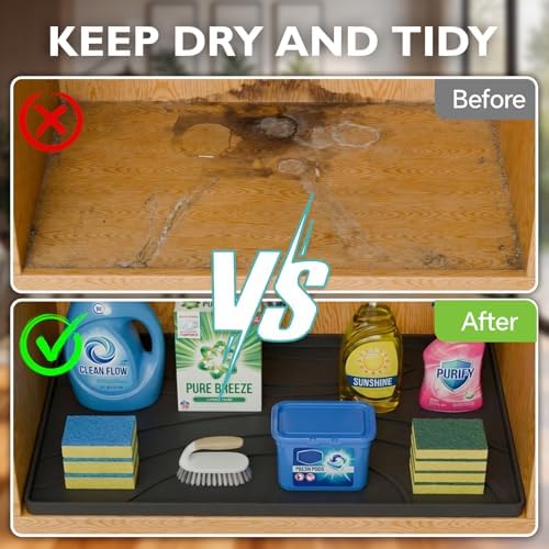 Under Sink Mat 28" x 22", Waterproof Silicone Cabinet Liner Tray, Leakproof Under Sink Organizer for Kitchen Bathroom, Non-Slip Shelf Protector, Oil-Resistant, Easy to Clean, Durable - Image 4