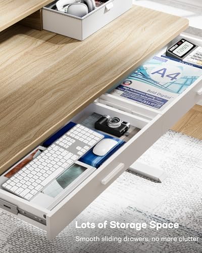 HUANUO 55 x 30 inch Electric Standing Desk with 2 Wood Drawers, Adjustable Height Sit Stand Desk for Home Office, Ergonomic Stand up Desk with 4 Memory Presets, 176 lbs Capacity, Natural Top - Image 5