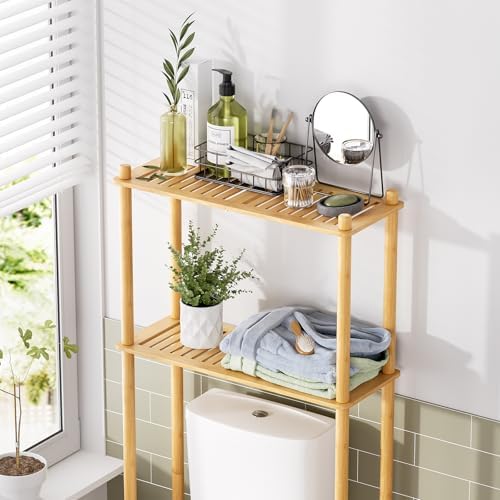 AmazerBath Bamboo Over The Toilet Storage Shelf, 2-Tier Over Toilet Organizer Rack, Freestanding Above Toilet Shelf for Bathroom, Laundry, Space Saver, Natural Color - Image 3