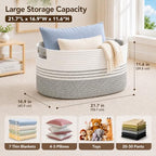 Laundry Hamper with Handles, 72L Rope Laundry Basket, Grey & White - Image 2