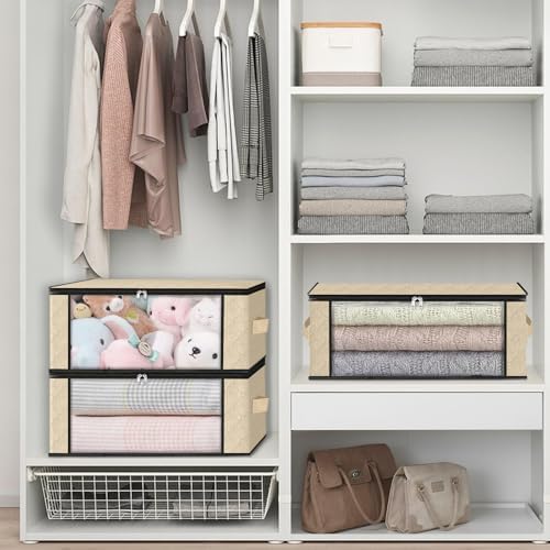 HomeHacks 8-Pack Clothes Organizer Storage Bags, 35L Storage Bins, Beige - Image 6