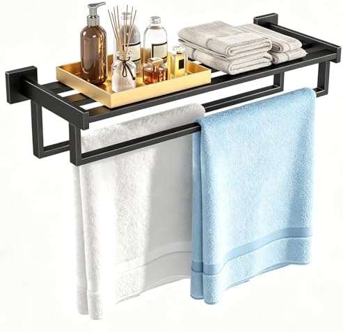 STWWO Towel Racks for Bathroom Wall Mounted, 24 Inch Black Double Towel Bar by STWWO