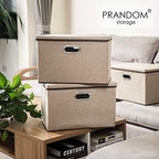 PRANDOM Large Collapsible Storage Baskets with Lids [5-Pack] Jute Fabric Foldable Storage Bins Boxes Organizer Containers Cube with Cover for Home Bedroom Closet Office Nursery (17.7x11.8x11.8) - Image 2