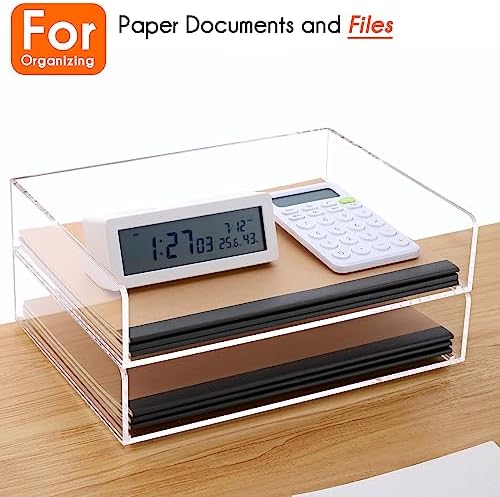 HeZone Paper Organizer, 2 Tier Stackable A4 Size Acrylic Letter Tray, Office/Home/School Organization - Clear - Image 2