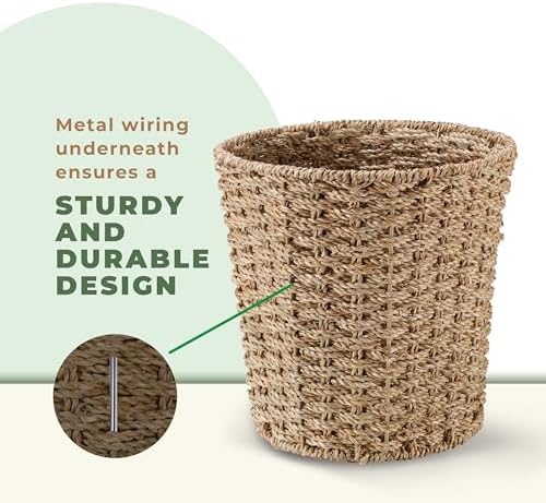 84ECO 2-Pack 3 Gallon Wicker Trash Cans for Bathroom, Bedroom, Office - Decorative Waste Basket (Natural Paper, 3 Gallons) - Image 6