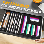 9 in 1 Foil and Plastic Wrap Dispenser with Cutter, Black Bamboo Ziplock Bag Organizer for Drawer - Holds Gallon, Quart Bags & Aluminum Foil/Wax Paper, Wall Mountable Kitchen Storage - Image 3