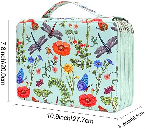 Vomgomfom 200 Slots Pencil Case 4-Layer PU Leather, Handle, Green - Image 2
