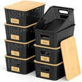 Stackable Storage Baskets: 8 Pack Plastic Baskets Bins, Black by Uvellgift