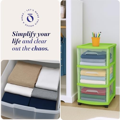 HOMZ Drawer Tower, 3-Tier Storage Cart with Removable Wheels, Bold Lime - Image 6