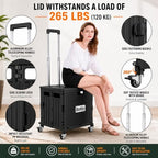 Folding Utility Cart Portable Rolling Crate Handcart Shopping Trolley Collapsible Tool Box, with Lid, Basket on 4 Rotating Wheels, for Grocery, Garden, Office, Storage, Teacher, Tool (Black) - Image 3