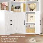FINETONES 74" Tall Corner Bookshelf, White Bookshelf with Doors - Image 6