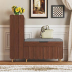 3More L-Shaped Entryway Shoe Bench with Cushioned Seat, Brown by 3More