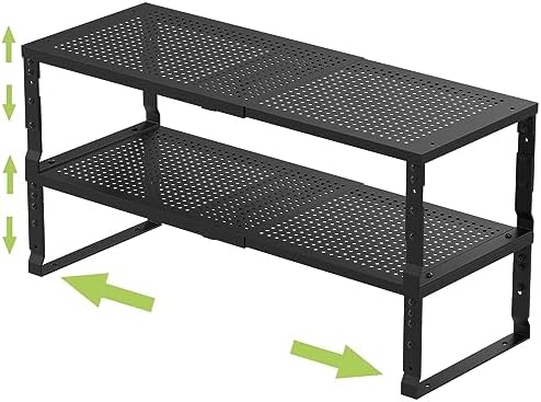 Jojocross Expandable Adjustable Stackable Kitchen Organizer, Spice Rack,Metal Pantry Storage Shelves Racks,Counter Shelf for Cabinets, Countertop, Cupboard (2 Packs/Large/Black) by JOJOCROSSHIGHQUALITYLIFE