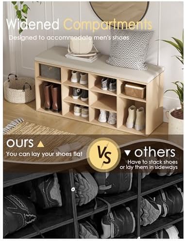 DINZI LVJ Shoe Storage Bench with Cushion, 40.9" Cubby Shoe Rack, 12-Cubby - Image 5
