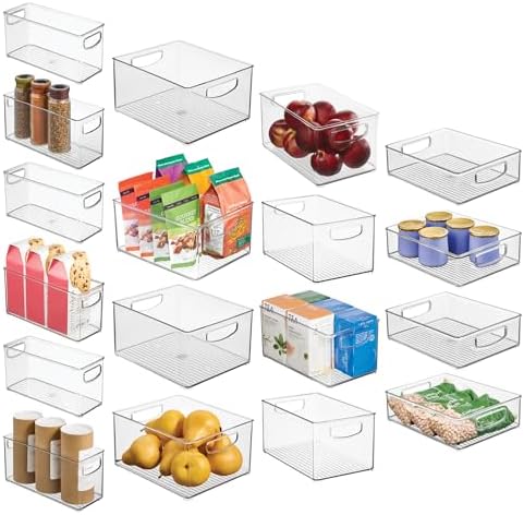iDesign Stackable Plastic Handle Bin Storage Organizers, 18 Pack, Clear by iDesign