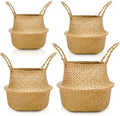 Qunclay 4 Pcs Woven Seagrass Baskets Belly Basket, Xs,S,M,L by Qunclay