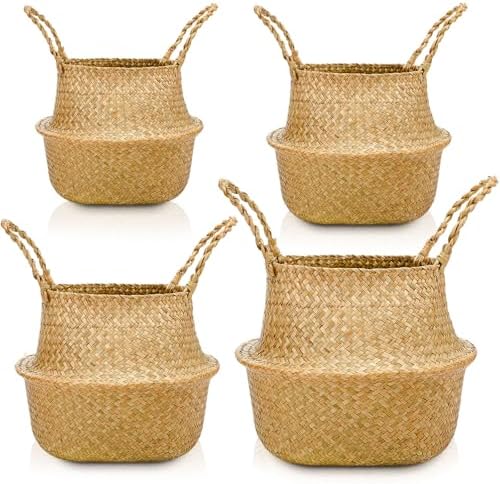 Qunclay 4 Pcs Woven Seagrass Baskets Belly Basket, Xs,S,M,L by Qunclay