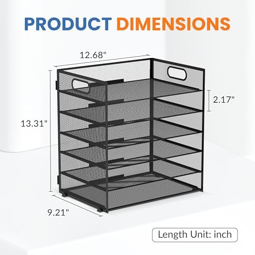Daltack 6-Tier Paper Organizer for Desk with Handle, Black, 2 Pack - Image 2