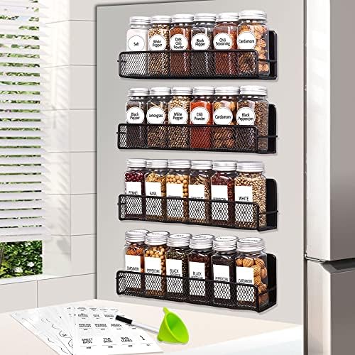 Churboro 4 Pack Magnetic Spice Rack for Refrigerator, 24 Spice Jars, Labels by Churboro