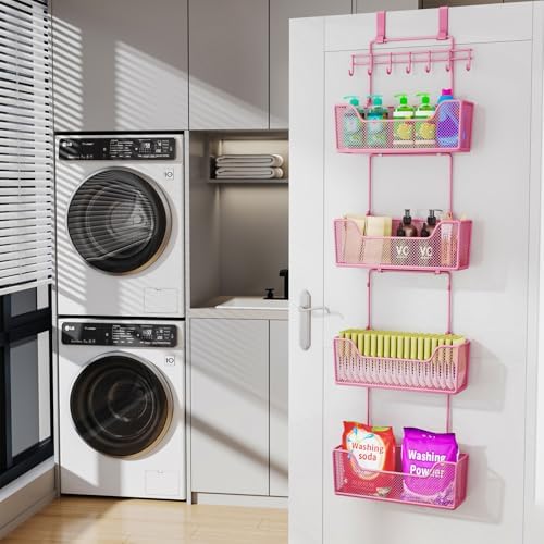 HapiRm Over Door Organizer Storage - Hanging Door Organizer with 4 Metal Large Capacity Baskets and Adjustable Coat Hook for Bathroom Bedroom Kitchen Pantry Closet Cabinet - Image 2