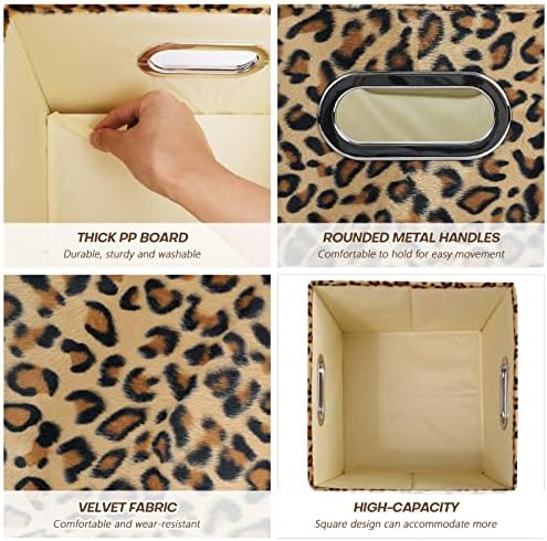 ANMINY Leopard Cheetah Print Storage Cubes Bins, Velvet, Brown, 11Inch 4PCS - Image 3