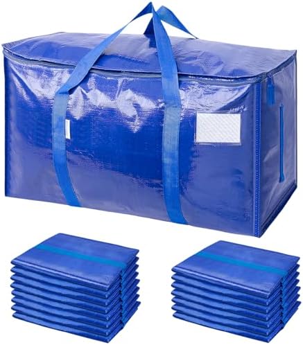 TICONN 16 Pack Extra Large Moving Bags Heavy Duty with Zippers & Carrying Handles, Durable Storage Bags Moving Boxes for Closet Organizers and Storage (16 Pack, Blue) by TICONN